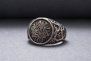 Valknut Symbol Ring with Urnes Style Bronze Viking Jewelry - vikingworkshop