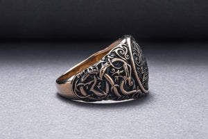 Valknut Symbol Ring with Urnes Style Bronze Viking Jewelry - vikingworkshop