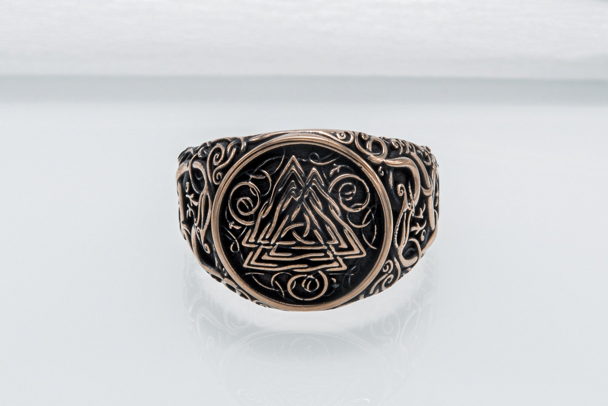 Valknut Symbol Ring with Urnes Style Bronze Viking Jewelry - vikingworkshop