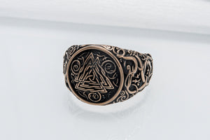 Valknut Symbol Ring with Urnes Style Bronze Viking Jewelry - vikingworkshop