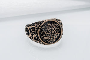 Valknut Symbol Ring with Urnes Style Bronze Viking Jewelry - vikingworkshop