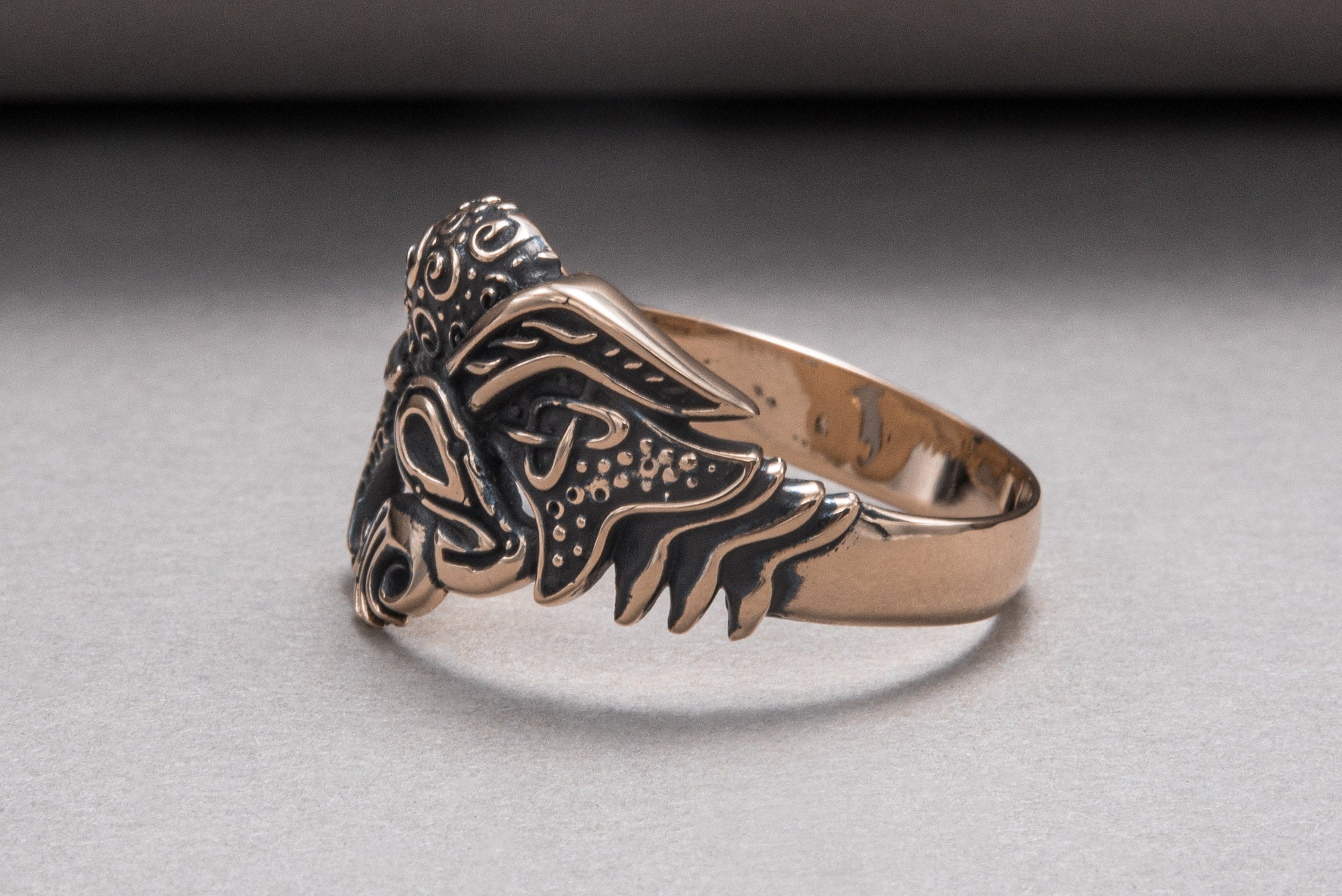 Unique Raven Ring Bronze Norse Jewelry - vikingworkshop