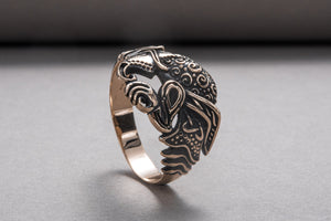 Unique Raven Ring Bronze Norse Jewelry - vikingworkshop