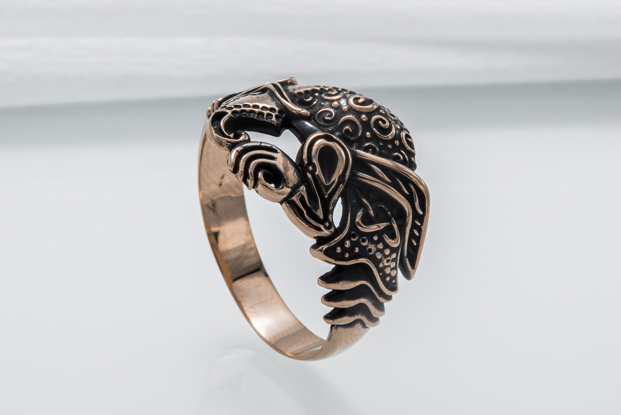 Unique Raven Ring Bronze Norse Jewelry - vikingworkshop