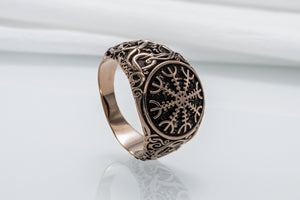 Helm of Awe Symbol with Urnes Style Bronze Norse Ring - vikingworkshop