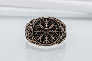 Helm of Awe Symbol with Urnes Style Bronze Norse Ring - vikingworkshop