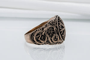 Helm of Awe Symbol with Urnes Style Bronze Norse Ring - vikingworkshop