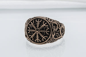 Helm of Awe Symbol with Urnes Style Bronze Norse Ring - vikingworkshop