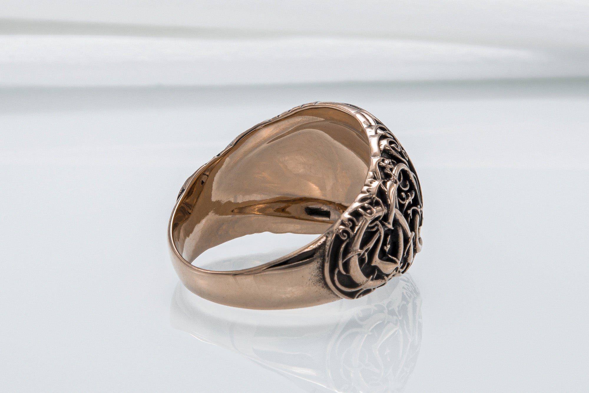 Helm of Awe Symbol with Urnes Style Bronze Norse Ring - vikingworkshop