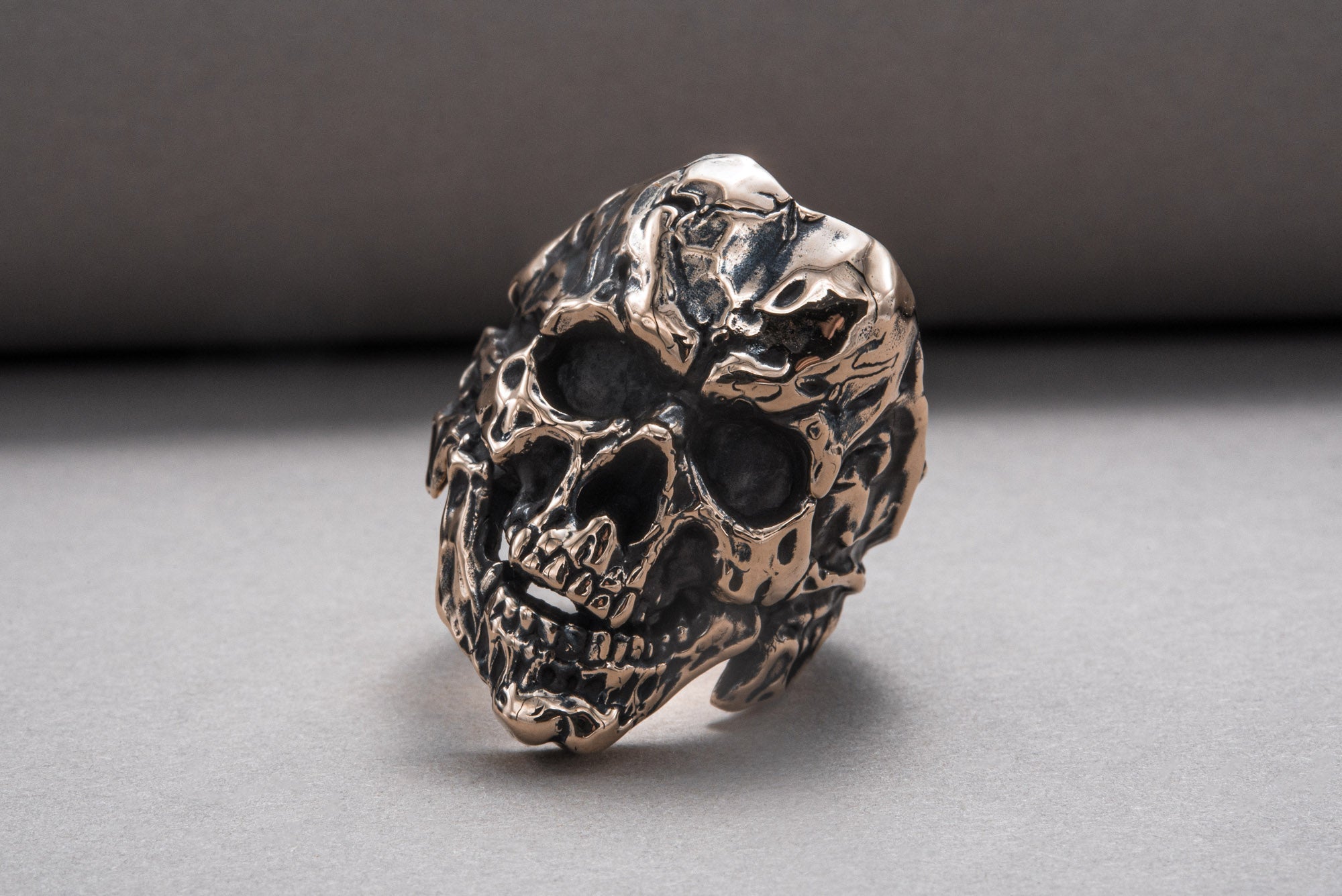 Unique Skull Ring Bronze Biker Jewelry - vikingworkshop