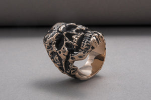 Unique Skull Ring Bronze Biker Jewelry - vikingworkshop