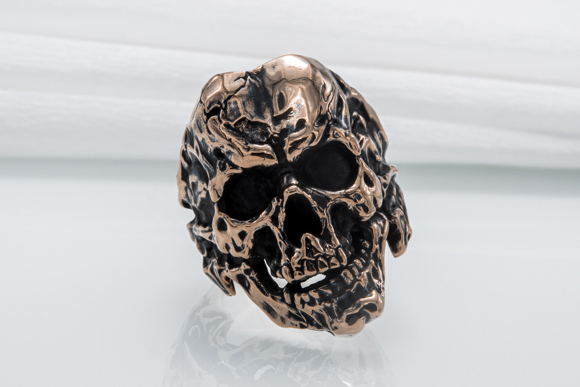 Unique Skull Ring Bronze Biker Jewelry - vikingworkshop