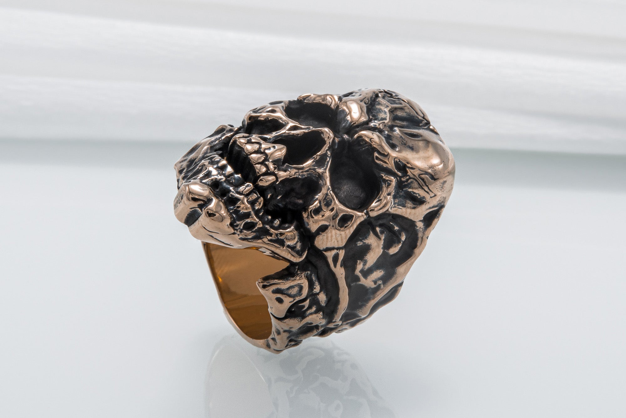 Unique Skull Ring Bronze Biker Jewelry - vikingworkshop