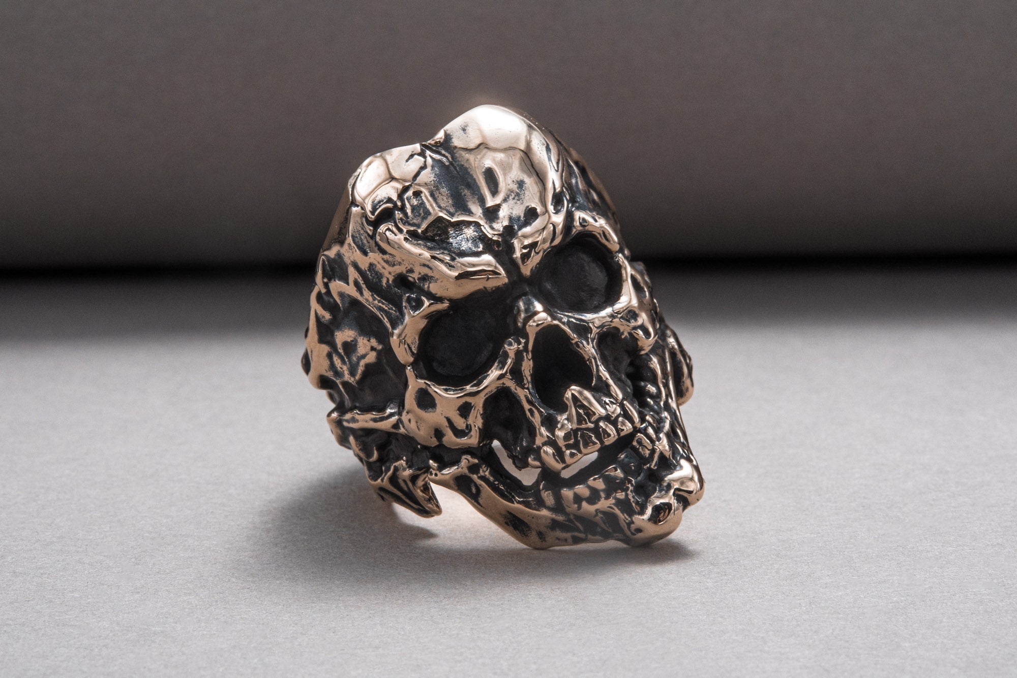 Unique Skull Ring Bronze Biker Jewelry - vikingworkshop