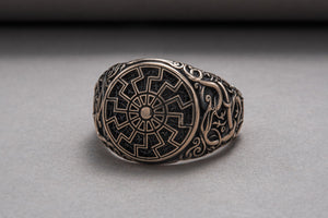 Black Sun Symbol with Urnes Style Bronze Norse Ring - vikingworkshop