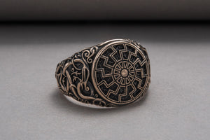 Black Sun Symbol with Urnes Style Bronze Norse Ring - vikingworkshop