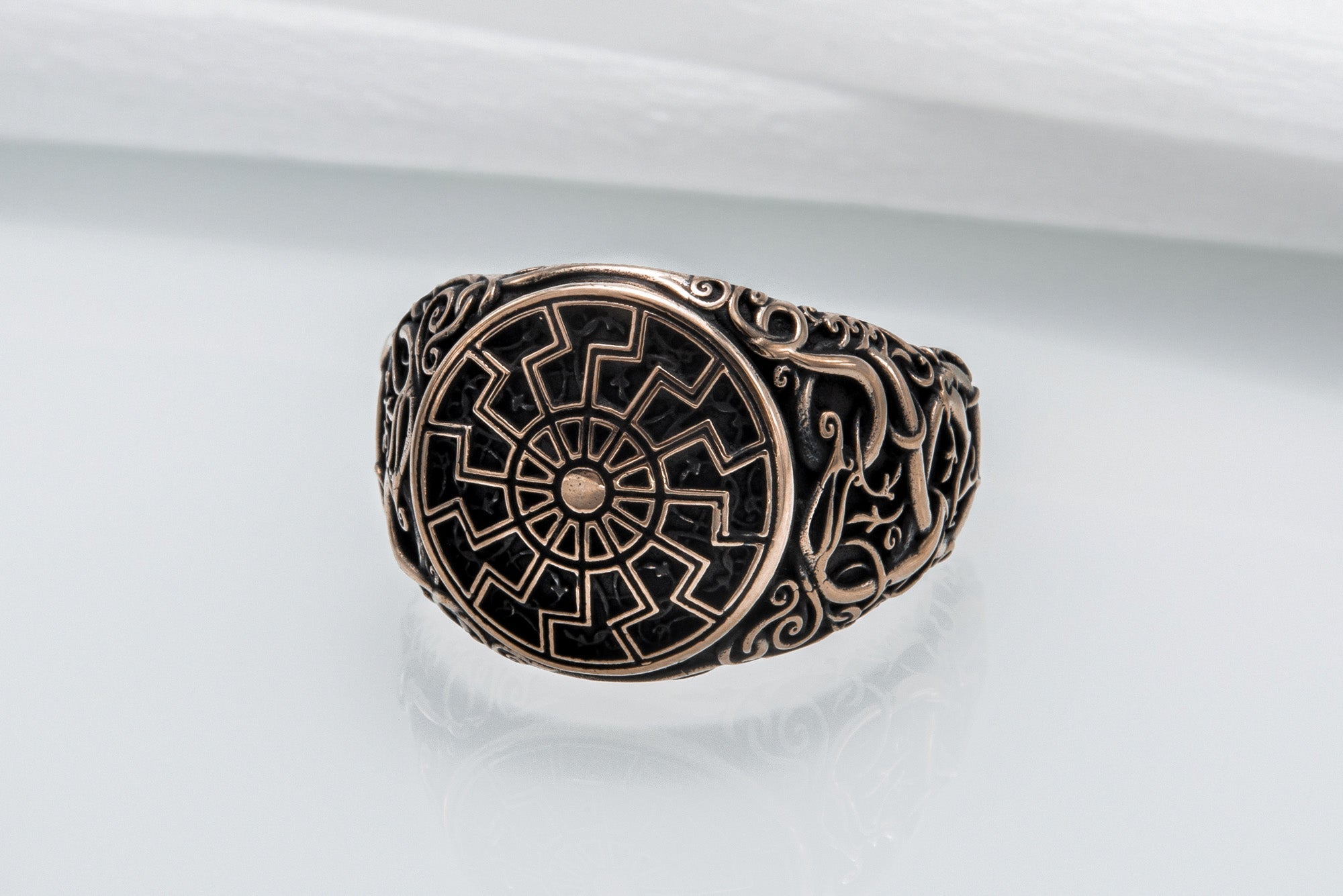 Black Sun Symbol with Urnes Style Bronze Norse Ring - vikingworkshop