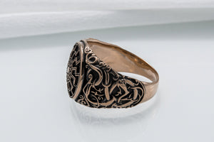 Black Sun Symbol with Urnes Style Bronze Norse Ring - vikingworkshop