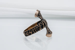 Axe Ring with Helm of Awe Symbol Bronze Viking Jewelry - vikingworkshop