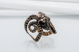 Ram Skull Ring Bronze Unique Handmade Jewelry - vikingworkshop