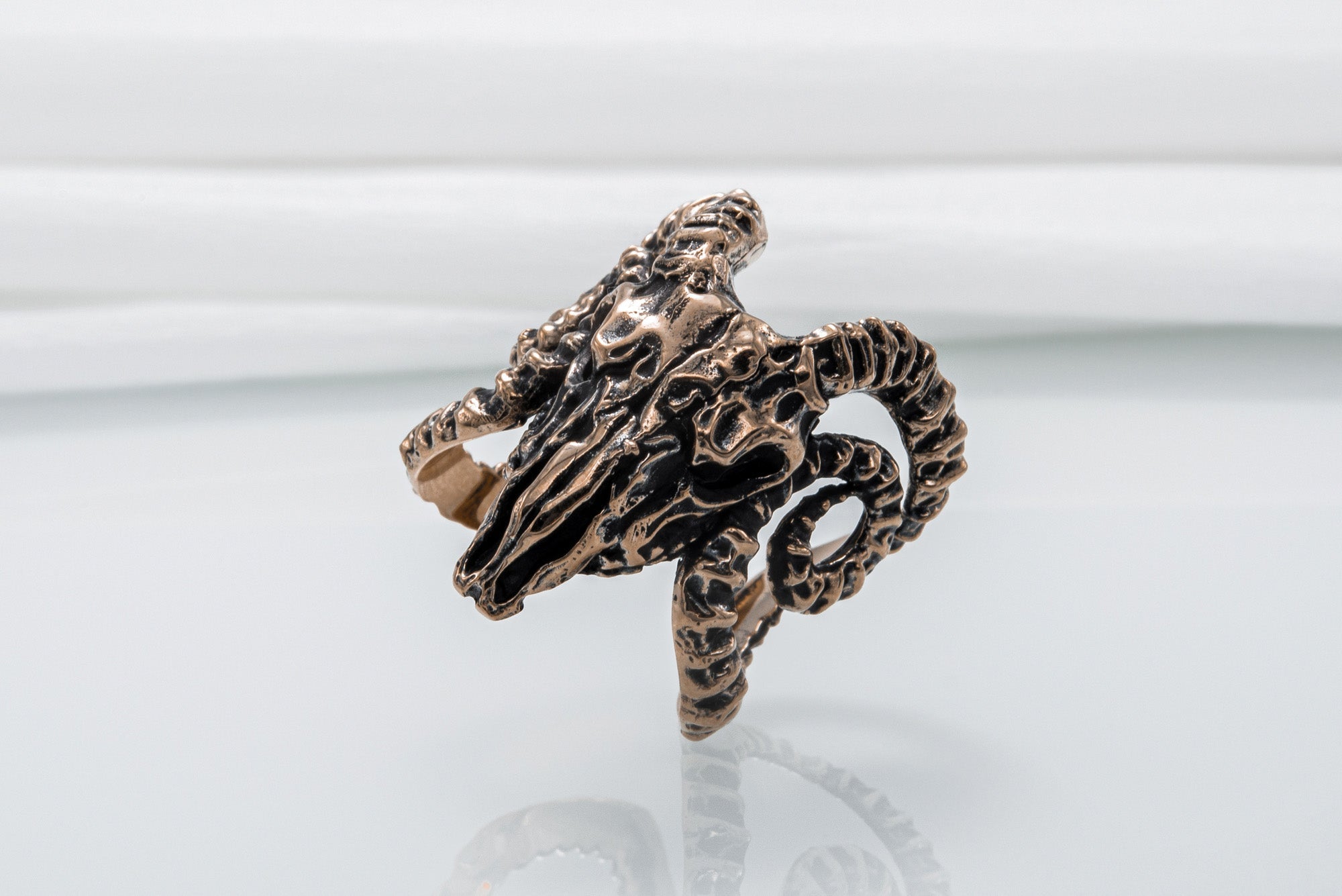 Ram Skull Ring Bronze Unique Handmade Jewelry - vikingworkshop