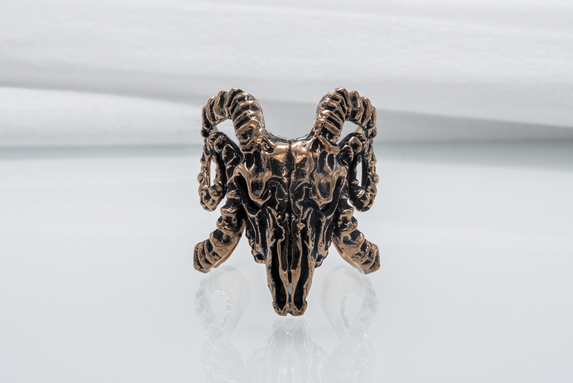 Ram Skull Ring Bronze Unique Handmade Jewelry - vikingworkshop