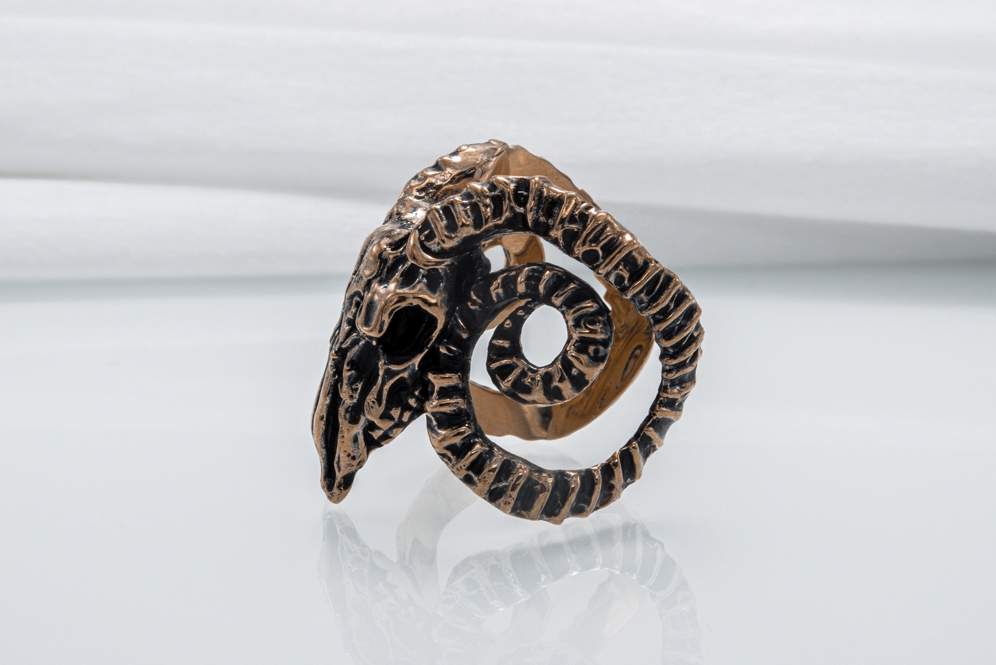 Ram Skull Ring Bronze Unique Handmade Jewelry - vikingworkshop