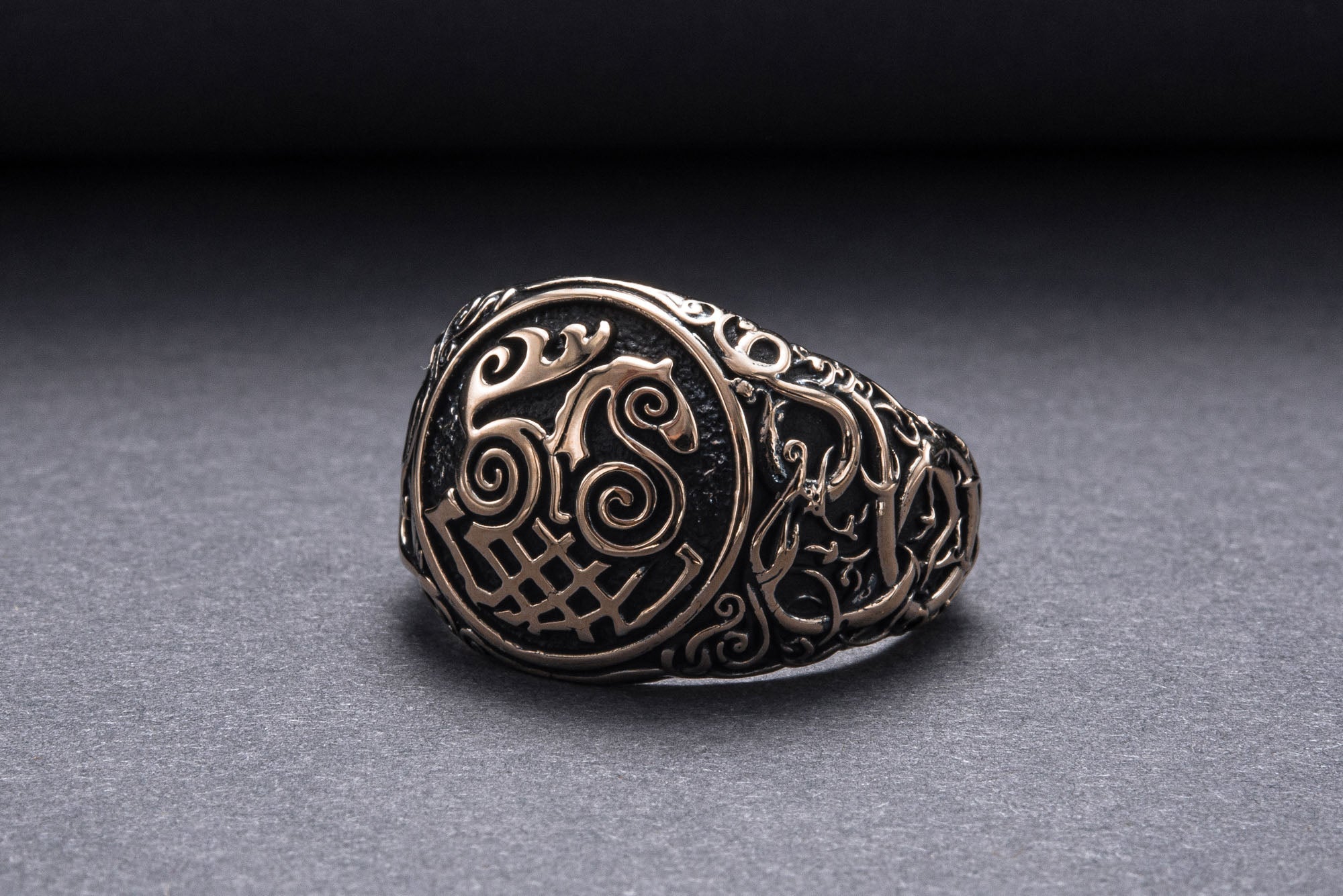 Sleipnir Symbol Ring with Urnes Style Bronze Viking Jewelry - vikingworkshop