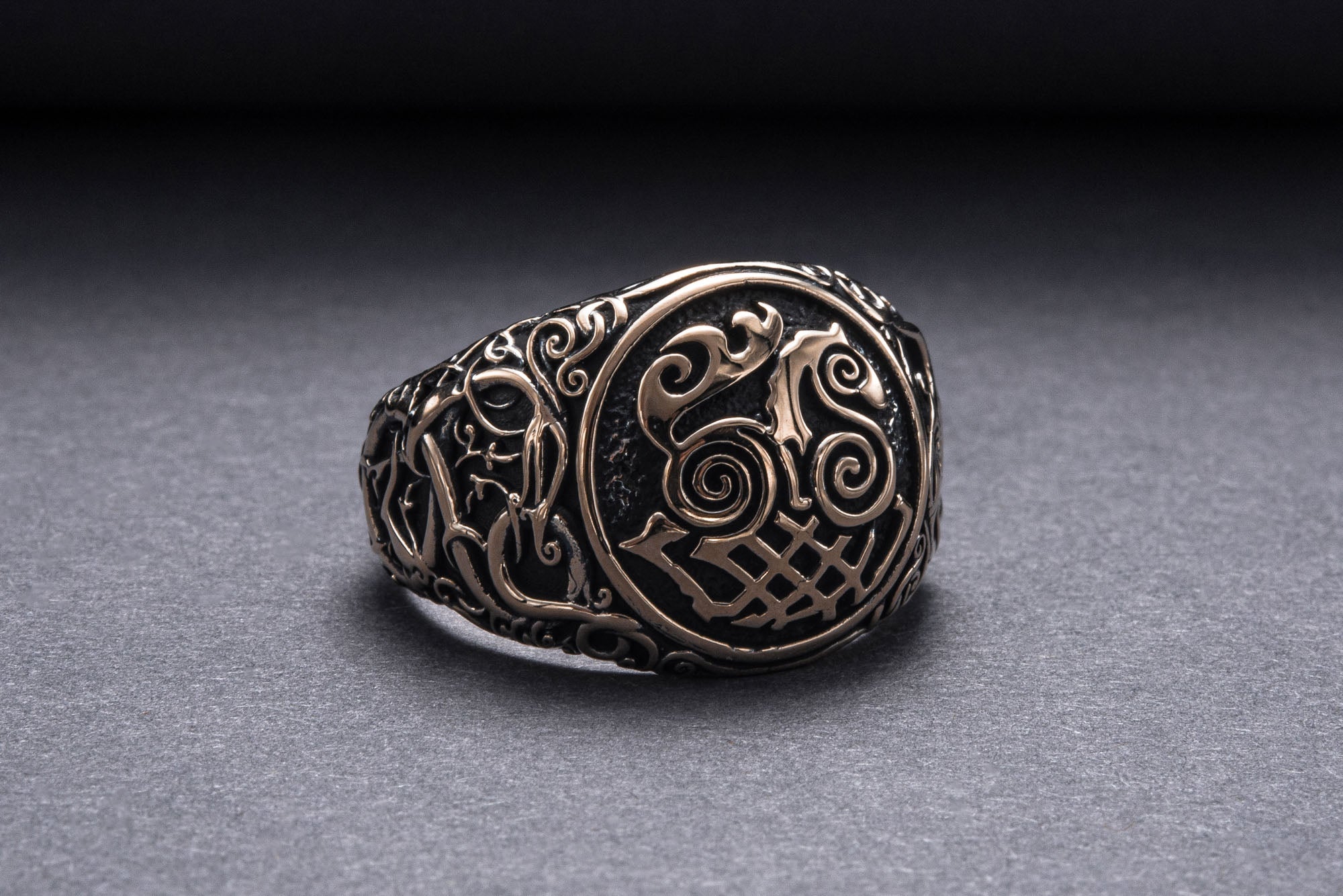 Sleipnir Symbol Ring with Urnes Style Bronze Viking Jewelry - vikingworkshop