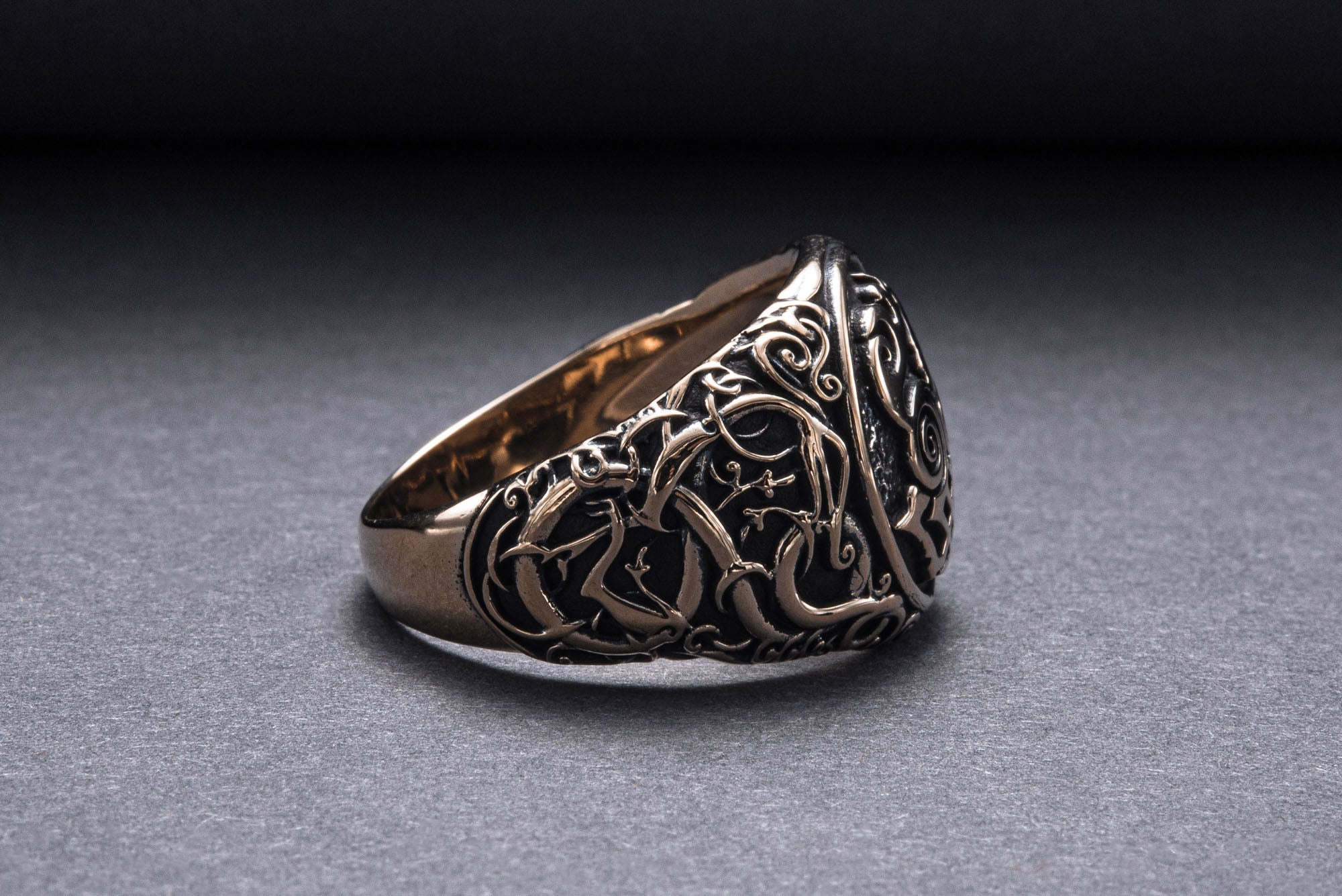 Sleipnir Symbol Ring with Urnes Style Bronze Viking Jewelry - vikingworkshop