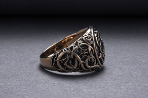 Sleipnir Symbol Ring with Urnes Style Bronze Viking Jewelry - vikingworkshop