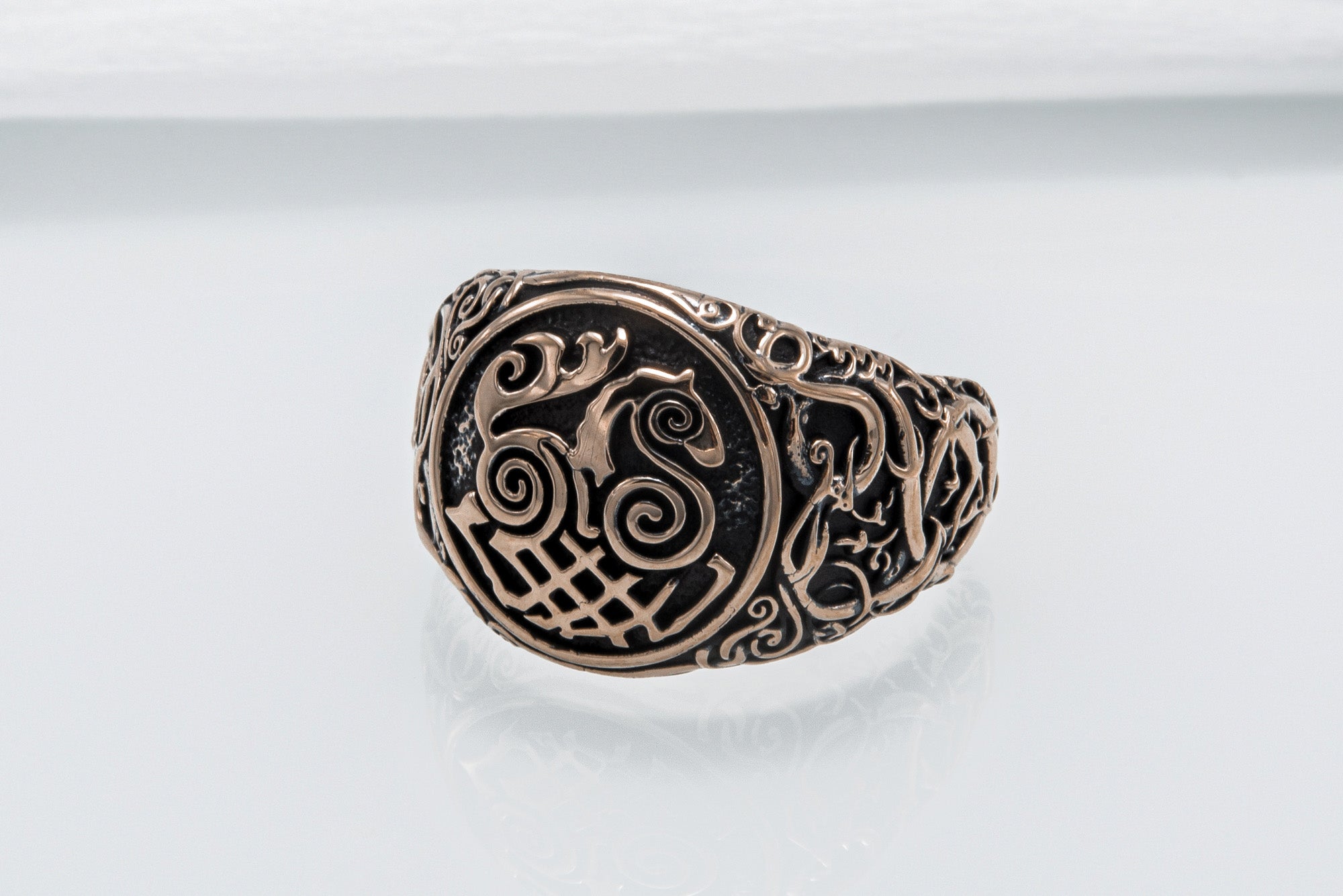 Sleipnir Symbol Ring with Urnes Style Bronze Viking Jewelry - vikingworkshop