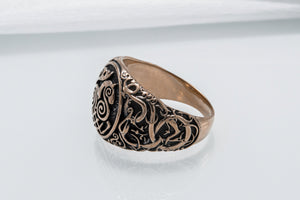 Sleipnir Symbol Ring with Urnes Style Bronze Viking Jewelry - vikingworkshop