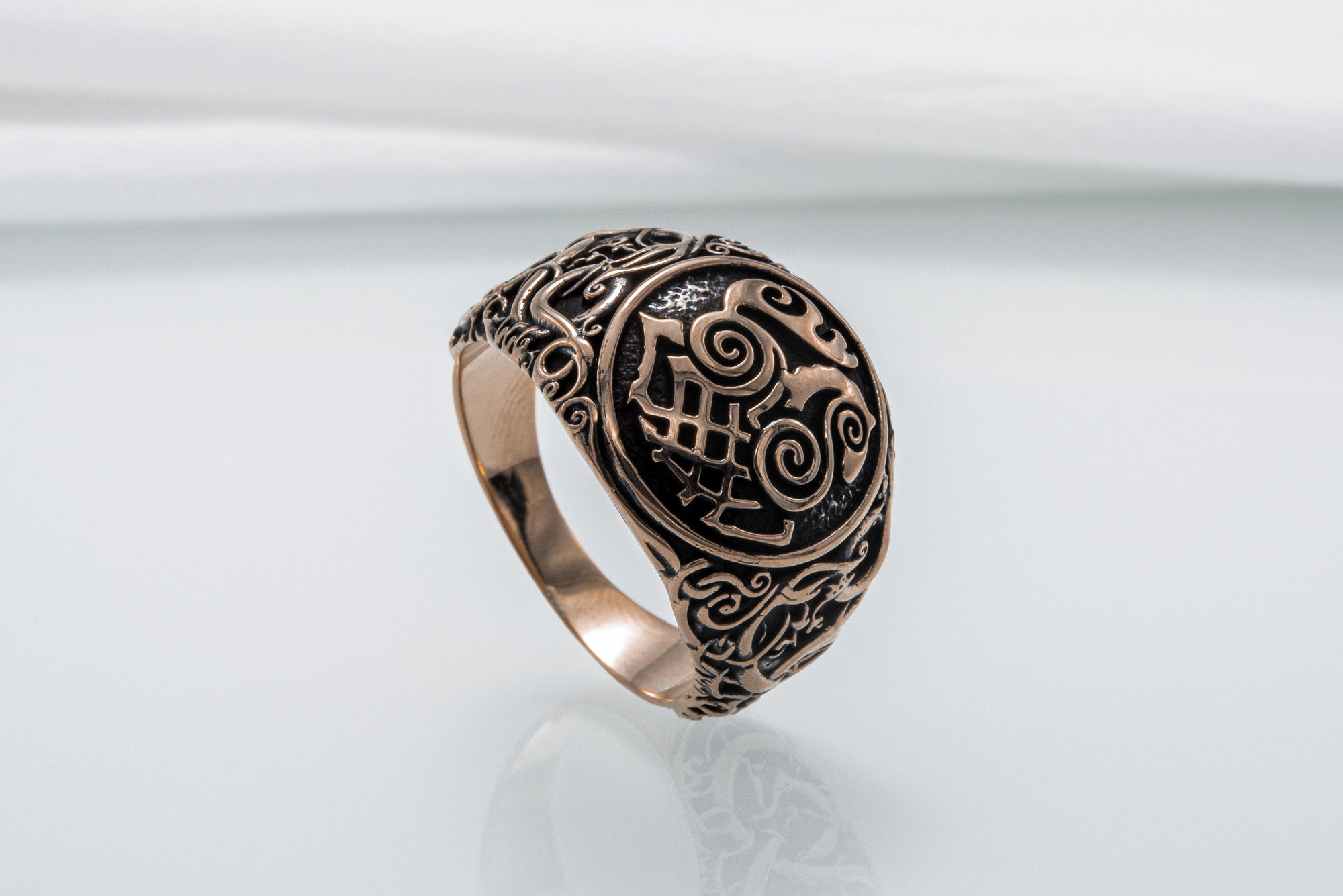 Sleipnir Symbol Ring with Urnes Style Bronze Viking Jewelry - vikingworkshop