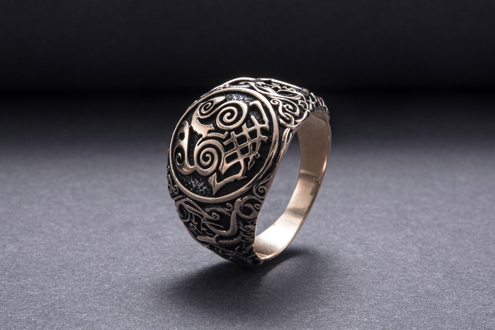 Sleipnir Symbol Ring with Urnes Style Bronze Viking Jewelry - vikingworkshop