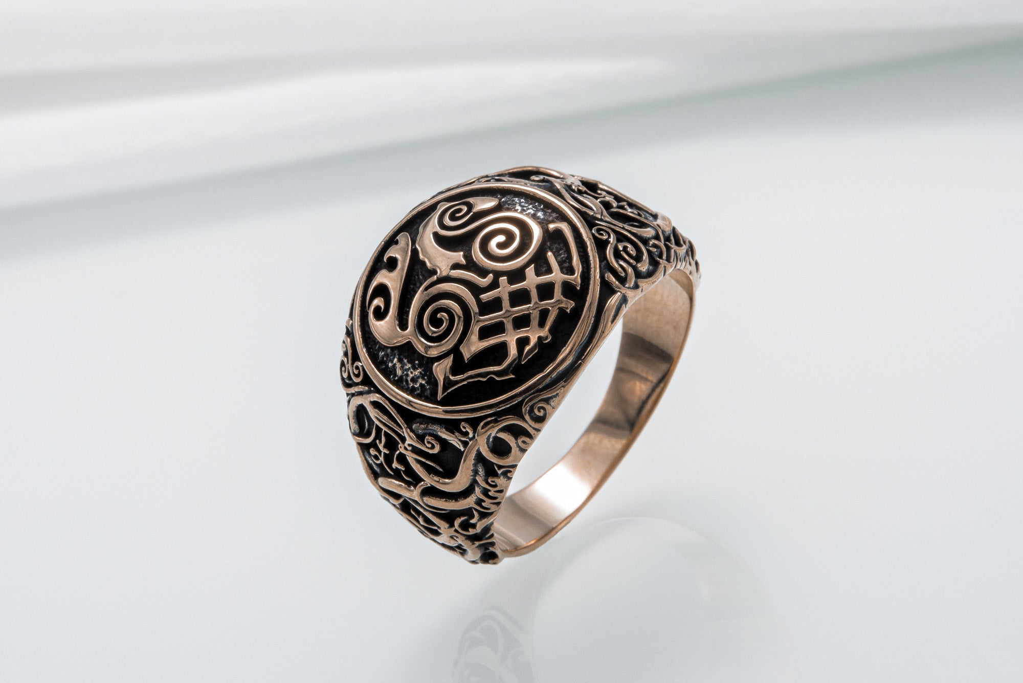 Sleipnir Symbol Ring with Urnes Style Bronze Viking Jewelry - vikingworkshop