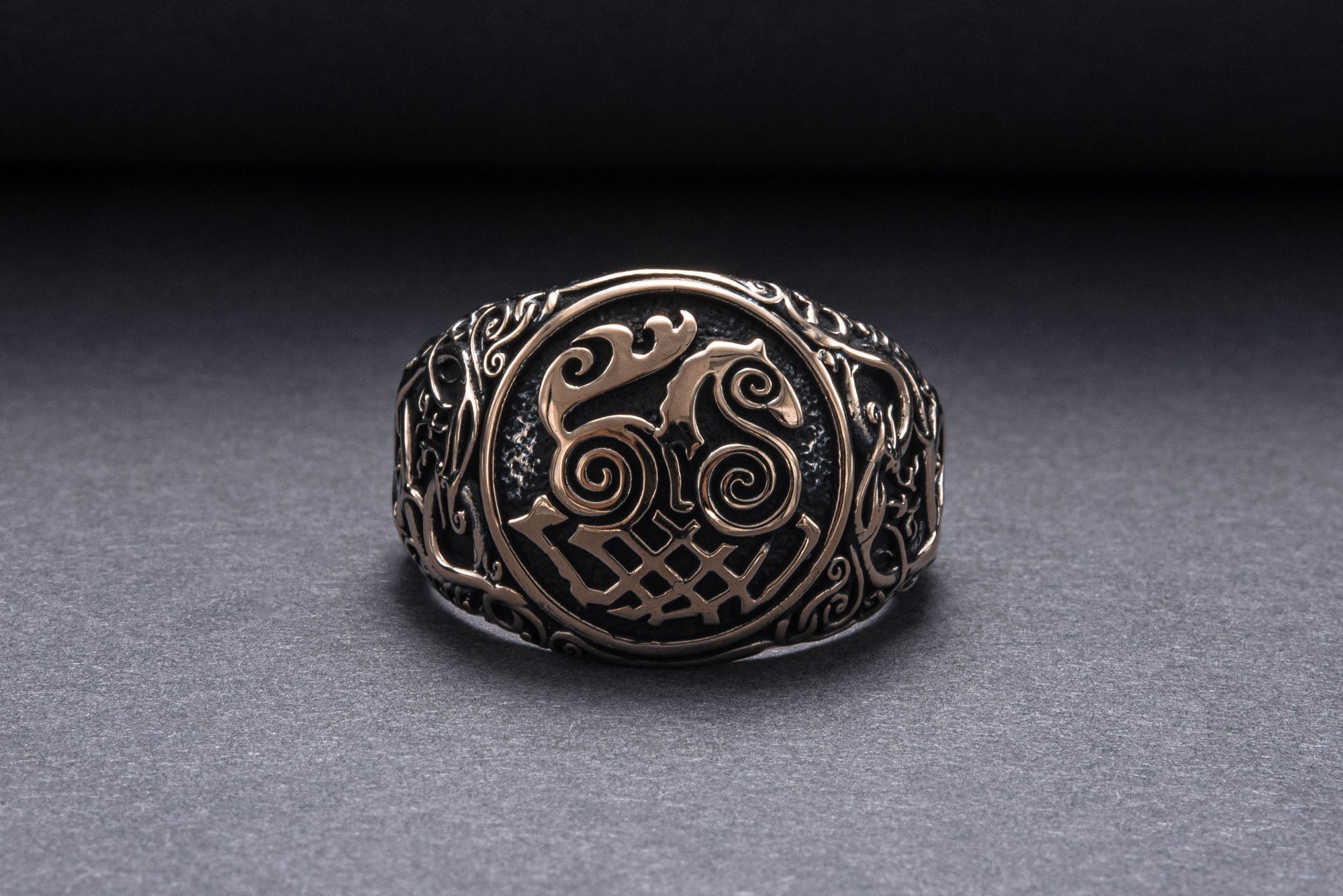 Sleipnir Symbol Ring with Urnes Style Bronze Viking Jewelry - vikingworkshop