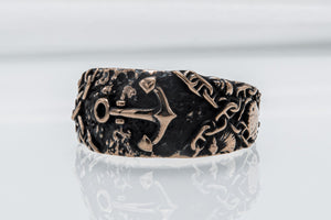 Ring with Anchor Symbol Bronze Handmade Unique Jewelry - vikingworkshop