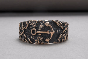 Ring with Anchor Symbol Bronze Handmade Unique Jewelry - vikingworkshop