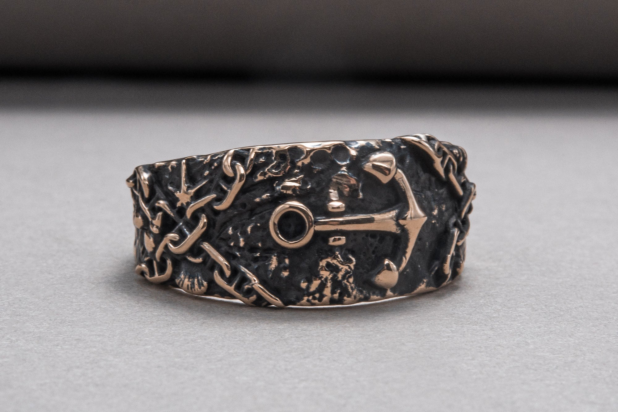 Ring with Anchor Symbol Bronze Handmade Unique Jewelry - vikingworkshop