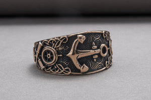 Unique Ring with Anchor Symbol Bronze Handcrafted Jewelry - vikingworkshop