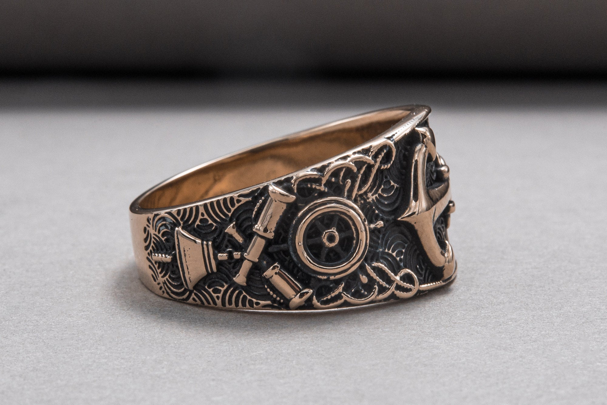 Unique Ring with Anchor Symbol Bronze Handcrafted Jewelry - vikingworkshop