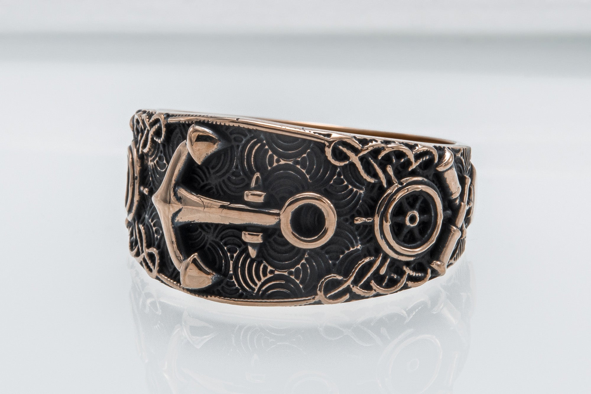 Unique Ring with Anchor Symbol Bronze Handcrafted Jewelry - vikingworkshop