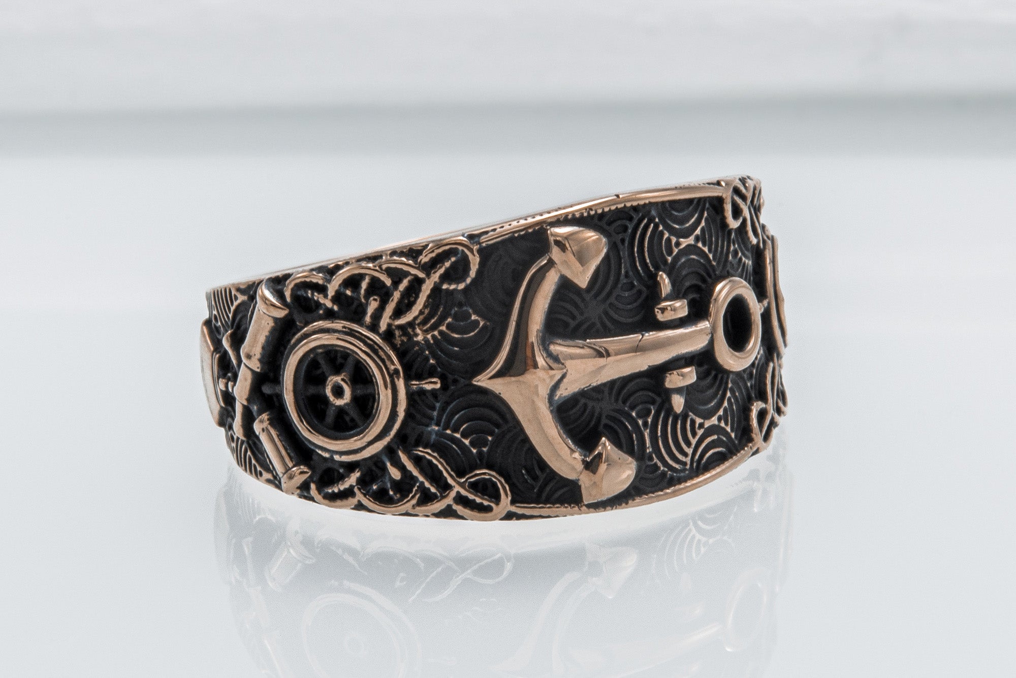 Unique Ring with Anchor Symbol Bronze Handcrafted Jewelry - vikingworkshop