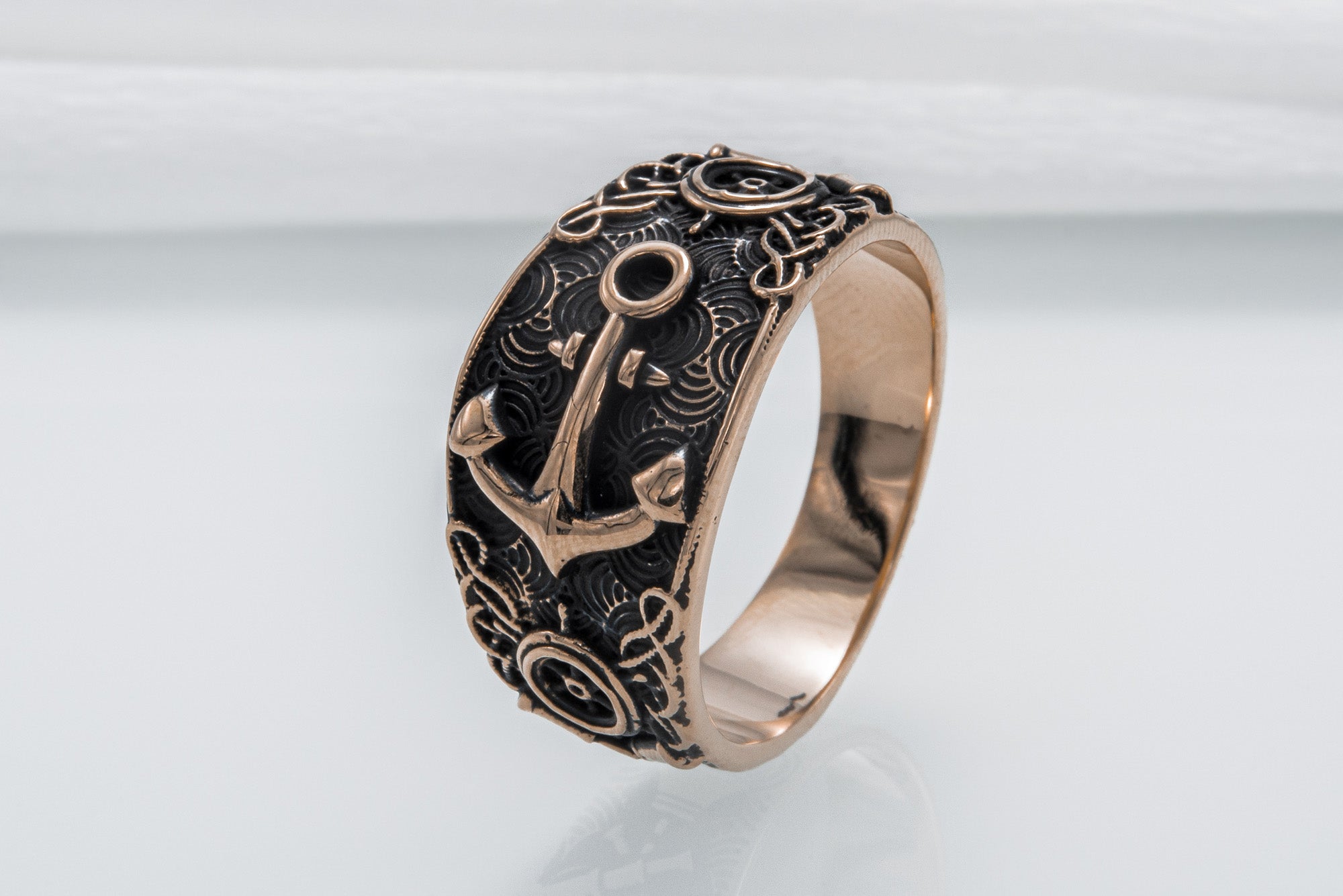 Unique Ring with Anchor Symbol Bronze Handcrafted Jewelry - vikingworkshop