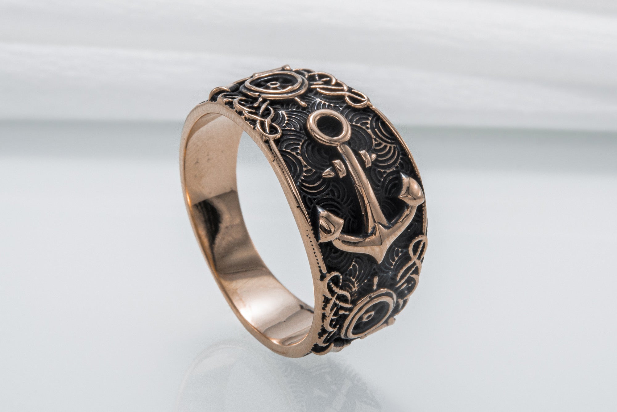 Unique Ring with Anchor Symbol Bronze Handcrafted Jewelry - vikingworkshop