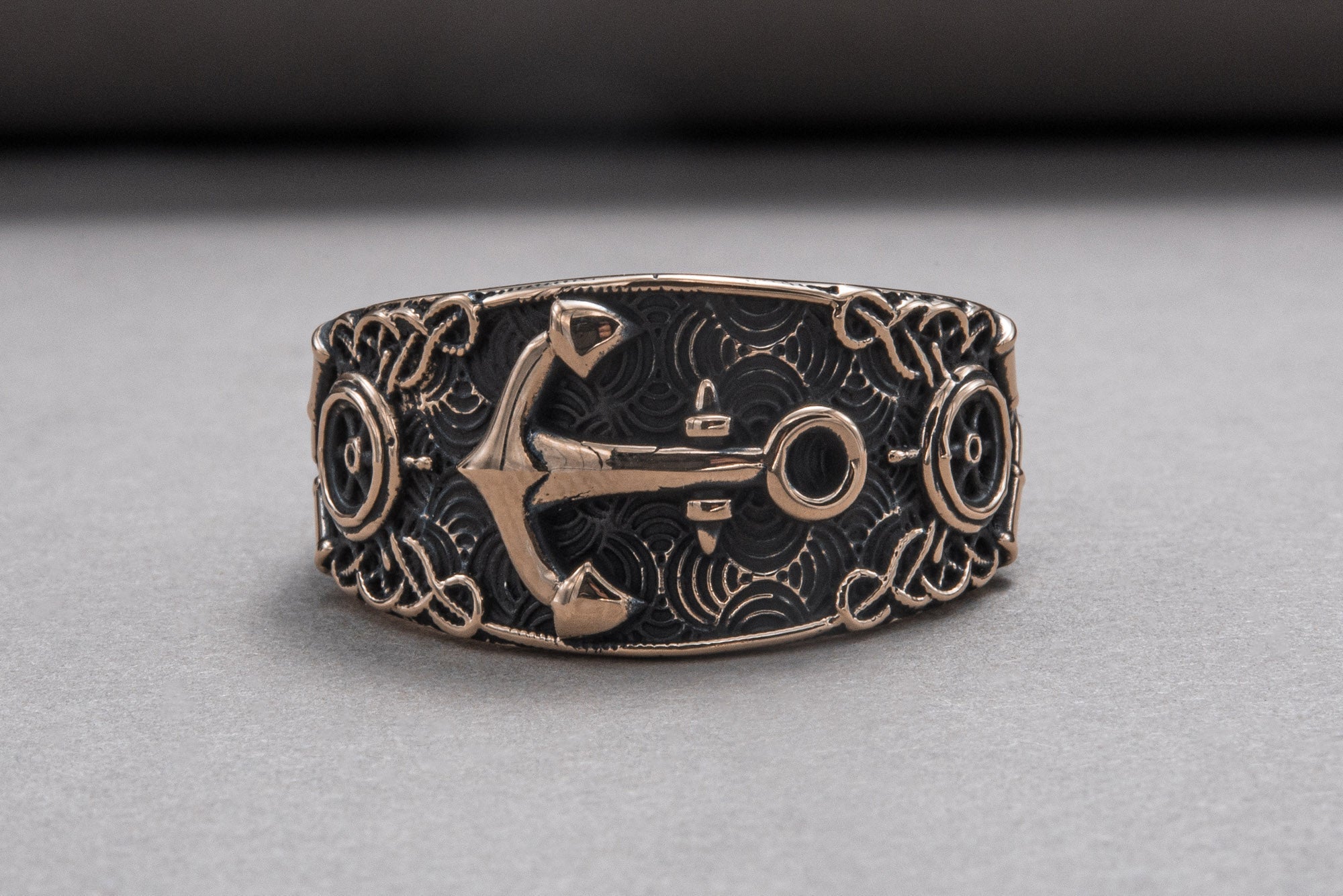 Unique Ring with Anchor Symbol Bronze Handcrafted Jewelry - vikingworkshop