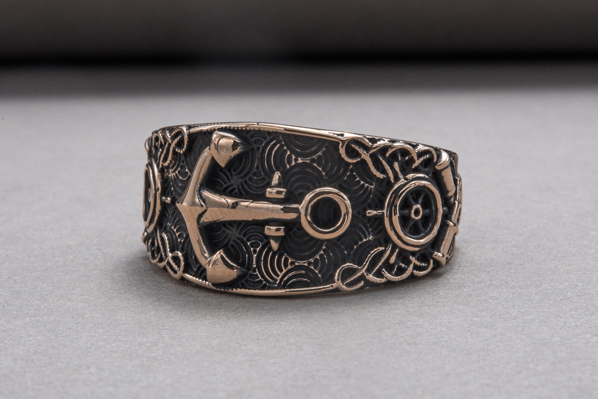 Unique Ring with Anchor Symbol Bronze Handcrafted Jewelry - vikingworkshop