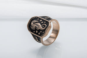 Ring with Seahorse Symbol and Anchor Bronze Jewelry - vikingworkshop