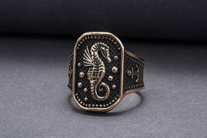 Ring with Seahorse Symbol and Anchor Bronze Jewelry - vikingworkshop